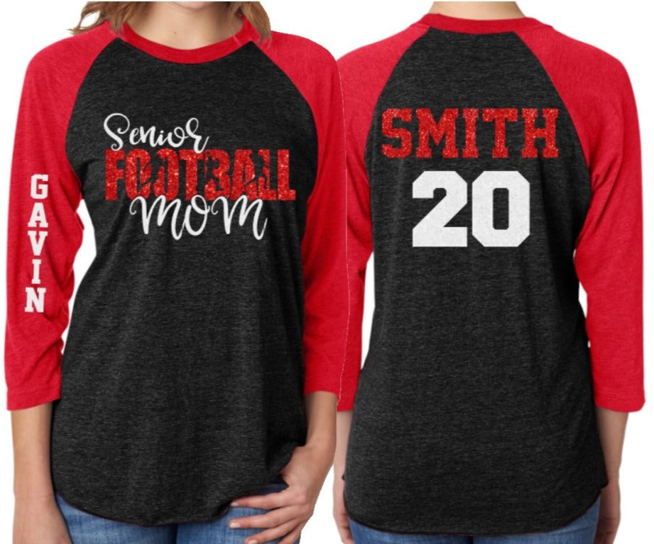 football mom gear Glitter Senior Football Mom Shirt | Football Shirt