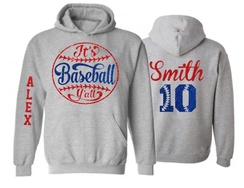 Glitter Baseball Hoodie | It's Baseball Y'all | Customize with your Team &  Colors