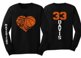Glitter Basketball Shirt | Basketball Heart | Basketball Long Sleeve Shirt | Customize Team & Colors
