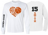 Glitter Basketball Shirt | Basketball Heart | Basketball Long Sleeve Shirt | Customize Team & Colors