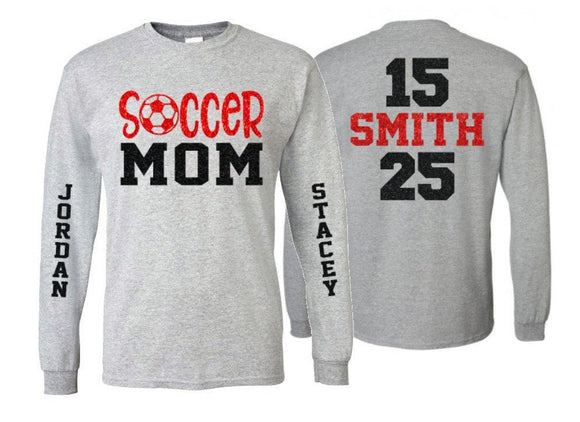 Glitter Soccer Mom Shirt | Soccer Shirts | Soccer Mom Shirts | Long Sleeve Shirt | Customize Colors