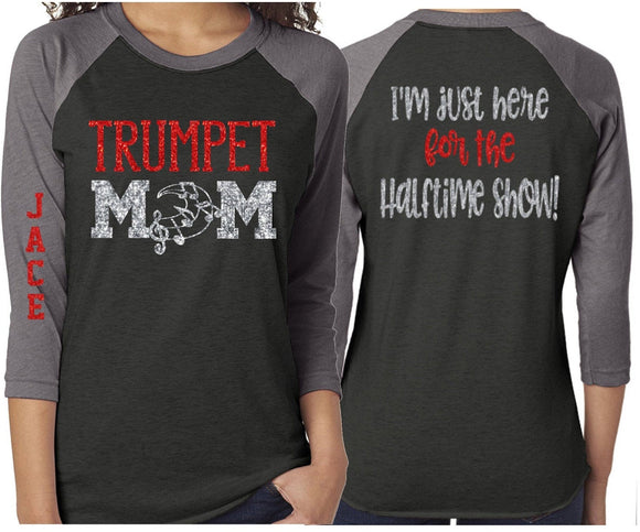 Glitter Trumpet Mom shirt | Band Shirt | Baseball Shirt | Customize with your Colors