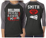 Glitter  Mom Football and Cheer Shirt | Football and Cheer Shirt | 3/4 Sleeve Raglan | Customize with your Team & Colors