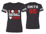 Glitter Football Mom Shirt | I Love My Football Player Shirt |  Football Mom Shirts  | V Neck Short Sleeve Shirt | Customize Football Shirt