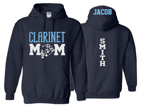 Glitter Clarinet Mom Hoodie | Band Hoodie | Band Shirts | Customize with your Colors