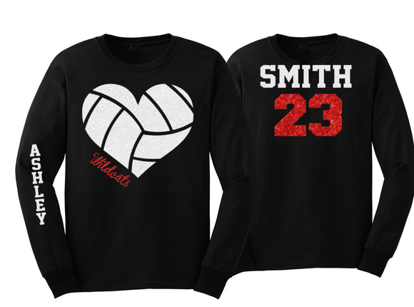 Glitter Volleyball Heart Shirt | Volleyball Shirt | Volleyball Bling | Volleyball Spirit Wear | Bella Canvas T-shirt