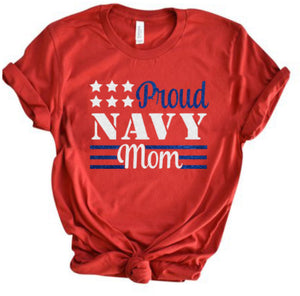 Glitter Proud Navy Mom Shirt | Navy shirt | Glitter Navy Mom shirt | Bella Canvas Patriotic tee