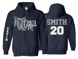 Glitter Senior Football Mom Hoodie | Football Hoodies | Football Mom Hoodies | Football Mom | Customize Colors