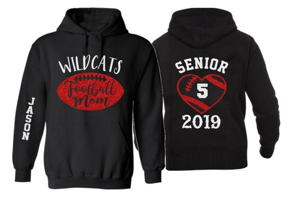 Glitter Senior Football Mom Hoodie | Football Hoodies | Football Mom Hoodies | Football Mom | Customize Colors