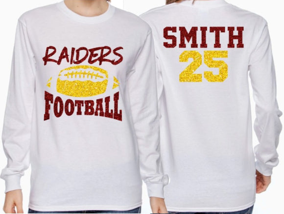 Football Mama Shirt | Glitter Football  Long Sleeve Shirt | Football Bling | Football Spirit Wear | Customize Team and Colors