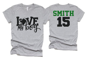 Glitter Football Shirt | Love My Boy Football Mom T-Shirt | Football Shirts | Cute Football Mom Shirts | Bella Canvas T-shirt