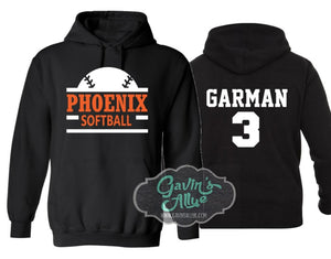 Softball Hoodie | Customize with your Team & Colors | Adult or Youth Sizes