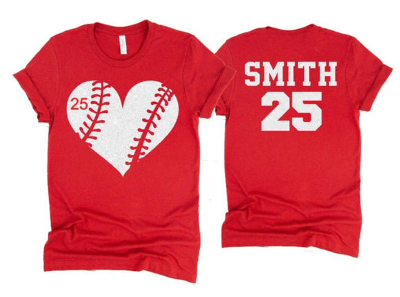 Glitter Baseball Shirt | Baseball Heart Shirt | Short Sleeve Baseball Shirt | Customize Colors