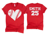 Glitter Baseball Shirt | Baseball Heart Shirt | Short Sleeve Baseball Shirt | Customize Colors