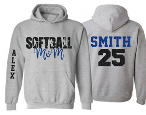 Glitter Softball Mom Hoodie | Customize with your Team & Colors | Adult or Youth Sizes