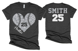 Glitter Baseball Heart Shirt | Baseball Shirts | Baseball Shirts | Short Sleeve Baseball or Softball Shirt | Youth or Adult