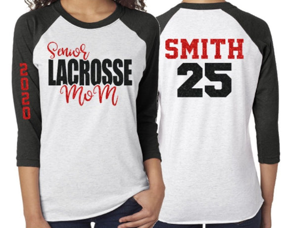 Glitter Senior Lacrosse Mom shirt | Lacrosse Shirts | Glitter Lacrosse Mom shirt | Lacrosse Bling | Lacrosse Spirit Wear | Customize Colors