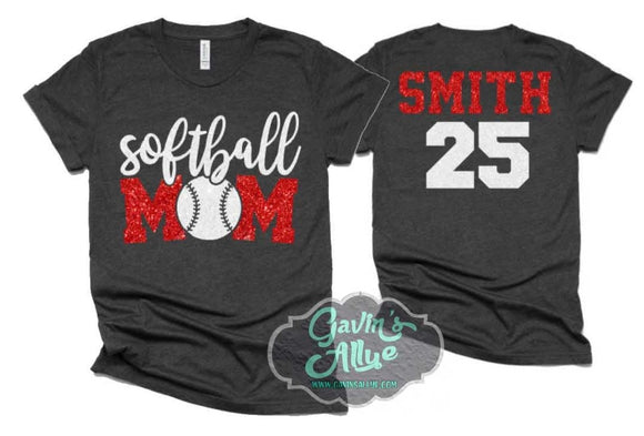 Glitter Softball Shirt |  Softball Mom Shirt | Short Sleeve Baseball or Softball Shirt | Youth or Adult