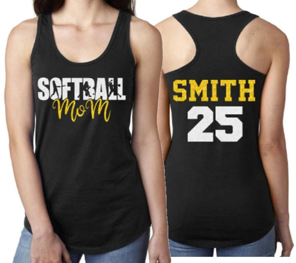 Glitter Softball Mom Tank Top | Customize Colors, Name, & Number |Custom Softball Tank |Softball Bling | Mom, Sister, Aunt Stepmom, Grandma