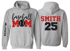 Glitter Baseball Mom Hoodie | Baseball Hoodie | Baseball Spirit Wear | Customize with your Colors