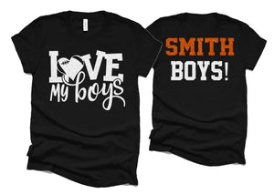 Glitter Football Shirt | Love My Boys Football Mom T-Shirt | Football Shirts | Cute Football Mom Shirts | Bella Canvas T-shirt