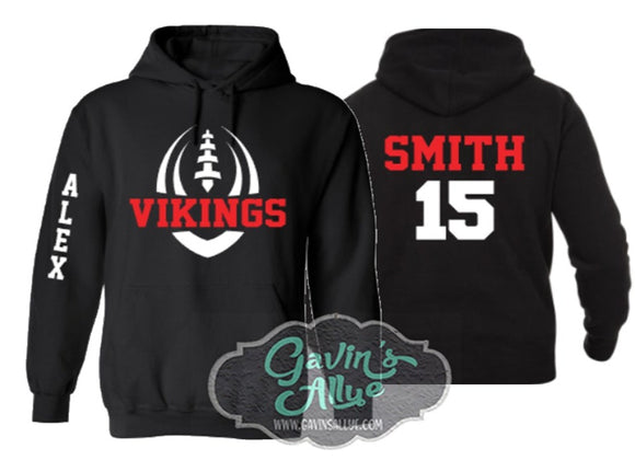 Football Hoodie | Customize Team & Colors | Football Spirit Wear | Adult or Youth Sizes