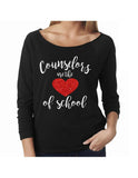 Counselors are the Heart of School 3/4 Sleeve Shirt | Terry Raw Edge Raglan | Counselor Shirt