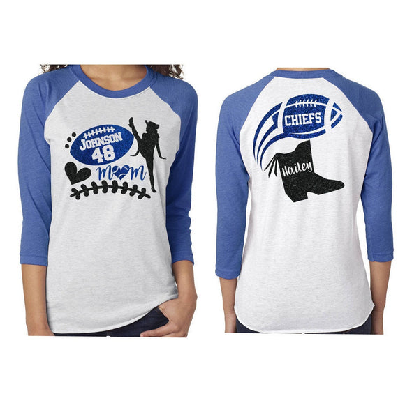 Glitter Drill Team & Football Mom Baseball Shirt| Customize Your Colors