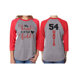 Glitter Baseball Mom Shirt | 3/4 Sleeve Raglan Shirt | My Heart is that Field | Customize Your Name & Colors