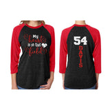 Glitter Baseball Mom Shirt | 3/4 Sleeve Raglan Shirt | My Heart is that Field | Customize Your Name & Colors
