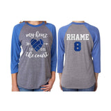 Glitter Volleyball My Heart is on the Court Baseball Shirt|3/4 Sleeve Raglan |Customize with your Team & Colors