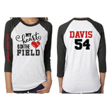 Glitter Baseball Mom Shirt | My Heart is on that field Shirt | 3/4 Sleeve Baseball Shirt | Baseball Mom Shirt | Customized