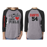 Glitter Baseball Mom Shirt | My Heart is on that field Shirt | 3/4 Sleeve Baseball Shirt | Baseball Mom Shirt | Customized