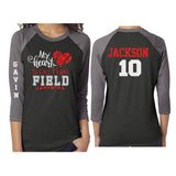 Glitter Baseball Mom Shirt | 3/4 Sleeve Raglan Shirt | My Heart is on that Field | Customized Baseball Mom Shirt