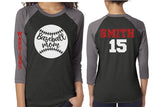 Glitter Baseball Mom Shirt| Baseball Shirt | 3/4 Sleeve | Customize Your Team & Colors