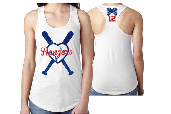 Glitter Baseball Mom Tank Top Racer Back | Heart Bats | Customize Your Colors