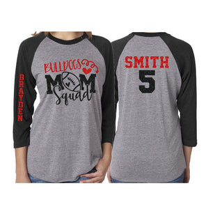 Football Mom Shirt | Glitter Football Mom Squad Shirt | 3/4 Sleeve Raglan | Customize with your Team & Colors