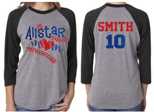 Glitter All Star Baseball Mom Shirt |  3/4 Sleeve Shirt | Customized Baseball Mom Shirt