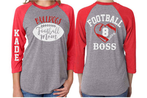 Football Mom Shirt | Glitter Football Mom Shirt |Football Boss Heart | 3/4 Sleeve Shirt | Customize Team & Colors
