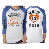 Glitter Basketball Senior Mom Shirt | Basketball Senior Shirt | Customized 3/4 Sleeve Raglan | Basketball Shirt Grandma, Aunt, Stepmom