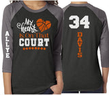 Glitter Basketball Mom Shirt | My Heart is on the Court | 3/4 Sleeve Basketball Shirt | Grandma, Stepmom, Sister, Aunt