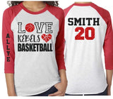 Glitter Basketball Mom Shirt | Love Basketball Shirt | Customized 3/4 Sleeve Raglan | Basketball Shirt
