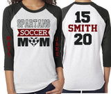 Glitter Soccer Mom Shirt | Soccer Shirt | 3/4 Sleeve Raglan | Customize Colors | Two Names Two Numbers