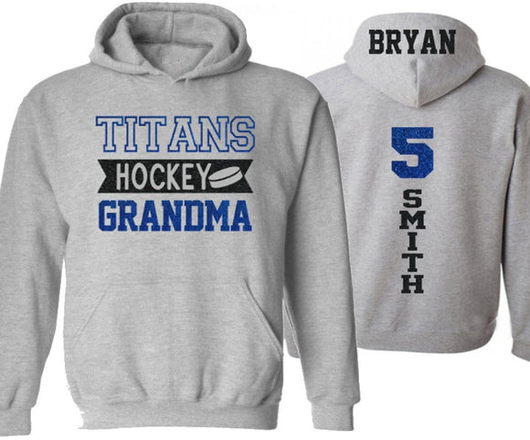 Glitter Hockey Hoodie | Hockey Grandma | Hockey MiMi | Hockey Nana | Hockey Bling | Hockey Spirit Wear | Customize with your Team & Colors