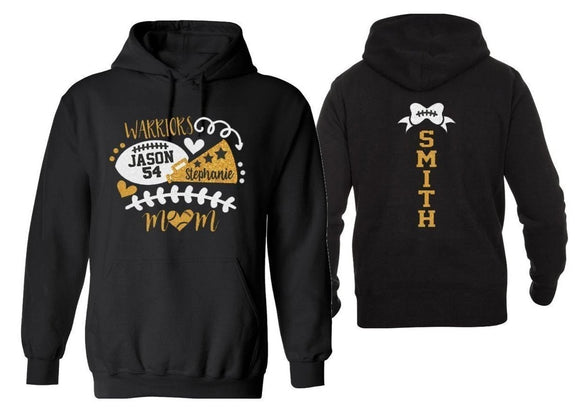 Glitter Football and Cheer Hoodie | Mom Football and Cheer Hoodie Glitter | Customize with your Team & Colors