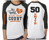 Glitter Basketball Mom Shirt | My Heart is on the Court | 3/4 Sleeve Basketball Shirt | Grandma, Stepmom, Sister, Aunt