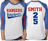 Glitter Baseball Mom Two Numbers Two Names 3/4 Sleeve Shirt|Customized Baseball Mom Shirt