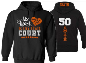 Glitter Basketball Hoodie | My Heart is on that Court | Customize with your Team & Colors | Adult or Youth Sizes