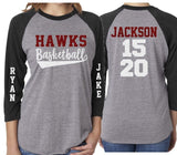Glitter Basketball Mom Shirt | Two Numbers | Two Players | Customized 3/4 Sleeve Raglan | Basketball Shirt Grandma, Aunt, Stepmom