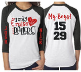 Glitter Basketball Shirt | I Only Raise Ballers Shirt | Two Names Two Numbers | Customized 3/4 Sleeve Raglan | Basketball Mom Shirt